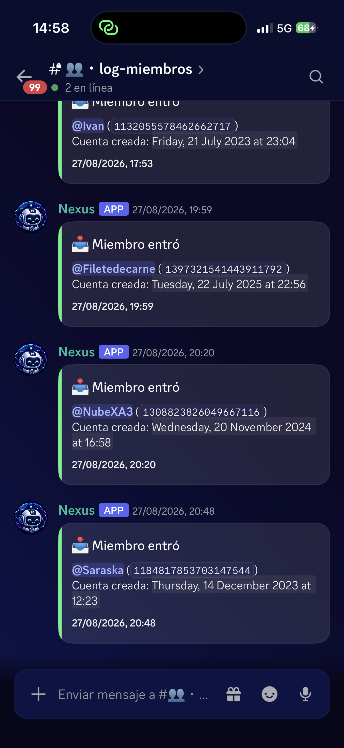 Nexus member logs